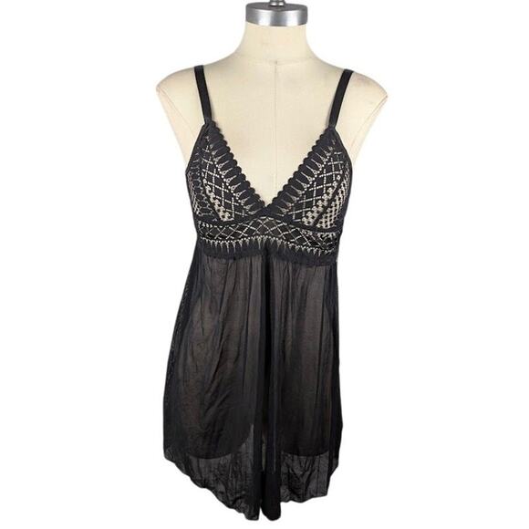Hazel Plus Size Lace & Mesh Babydoll‎ 2pc Lingerie Set Black Size 1X - Picture 1 of 5